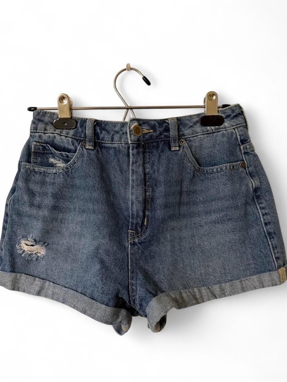 RVCA Rolled Hem Distressed Denim Shorts in Dark Blue